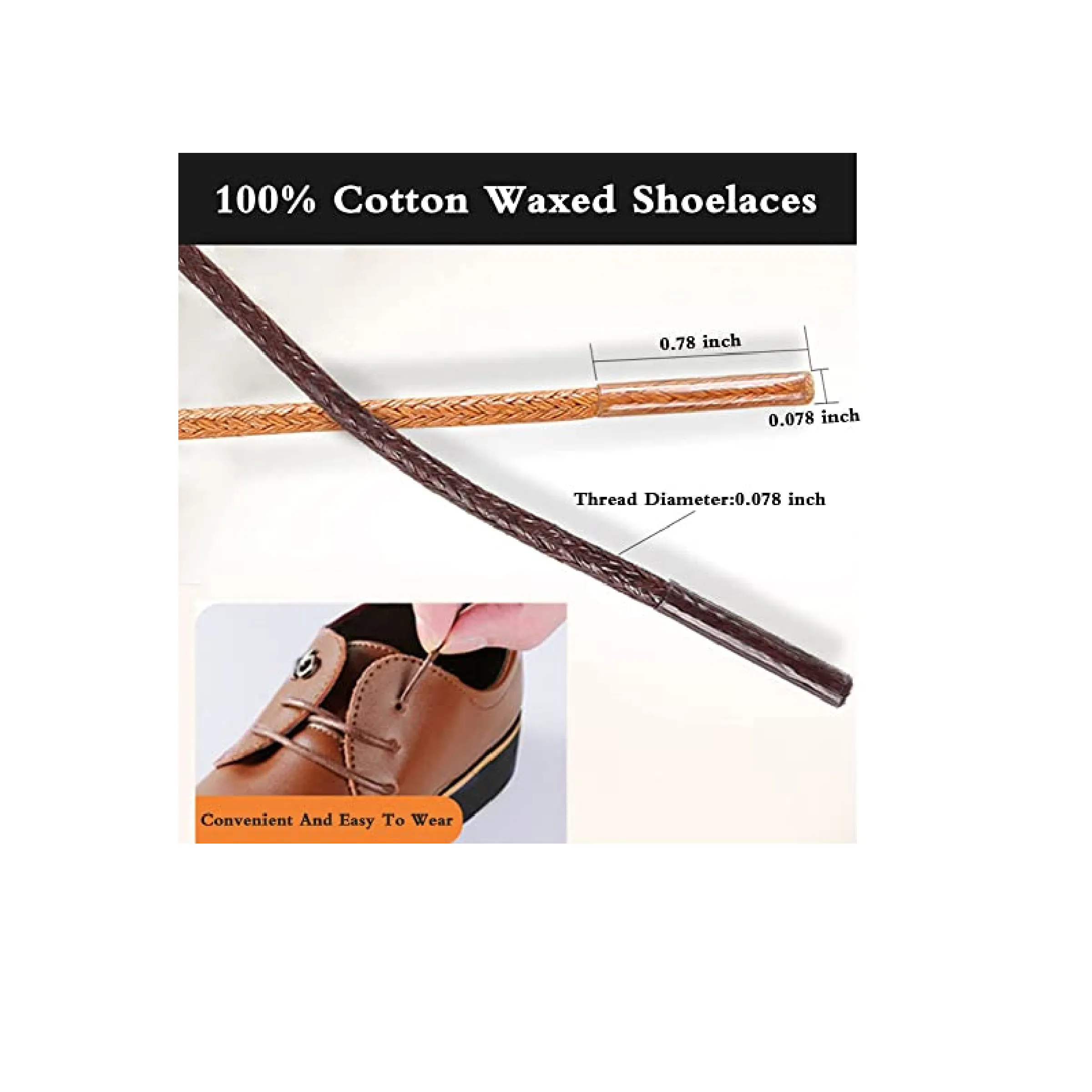 2Pairs Dress Shoes Laces for Men, Round Waxed Cotton ShoeStrings, 1/8"Width, 27-70" Mens Business Oxford Dress Shoelaces