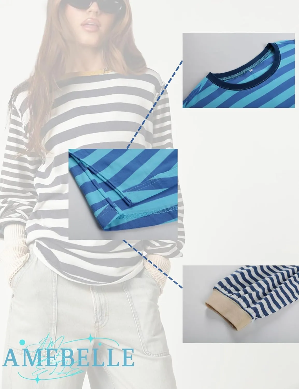 AMEBELLE Tops for Women Trendy Oversized Long Sleeve Shirts for Women Y2K Tops Stripe Tee Womens Sweatshirt