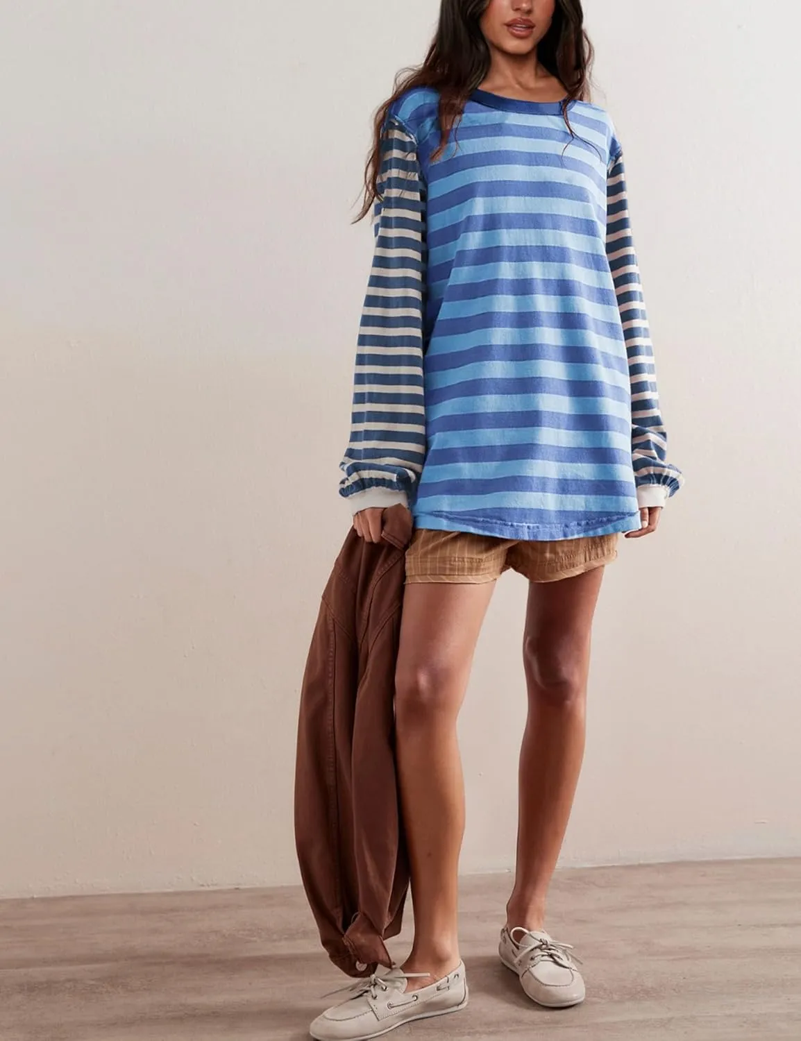 AMEBELLE Tops for Women Trendy Oversized Long Sleeve Shirts for Women Y2K Tops Stripe Tee Womens Sweatshirt