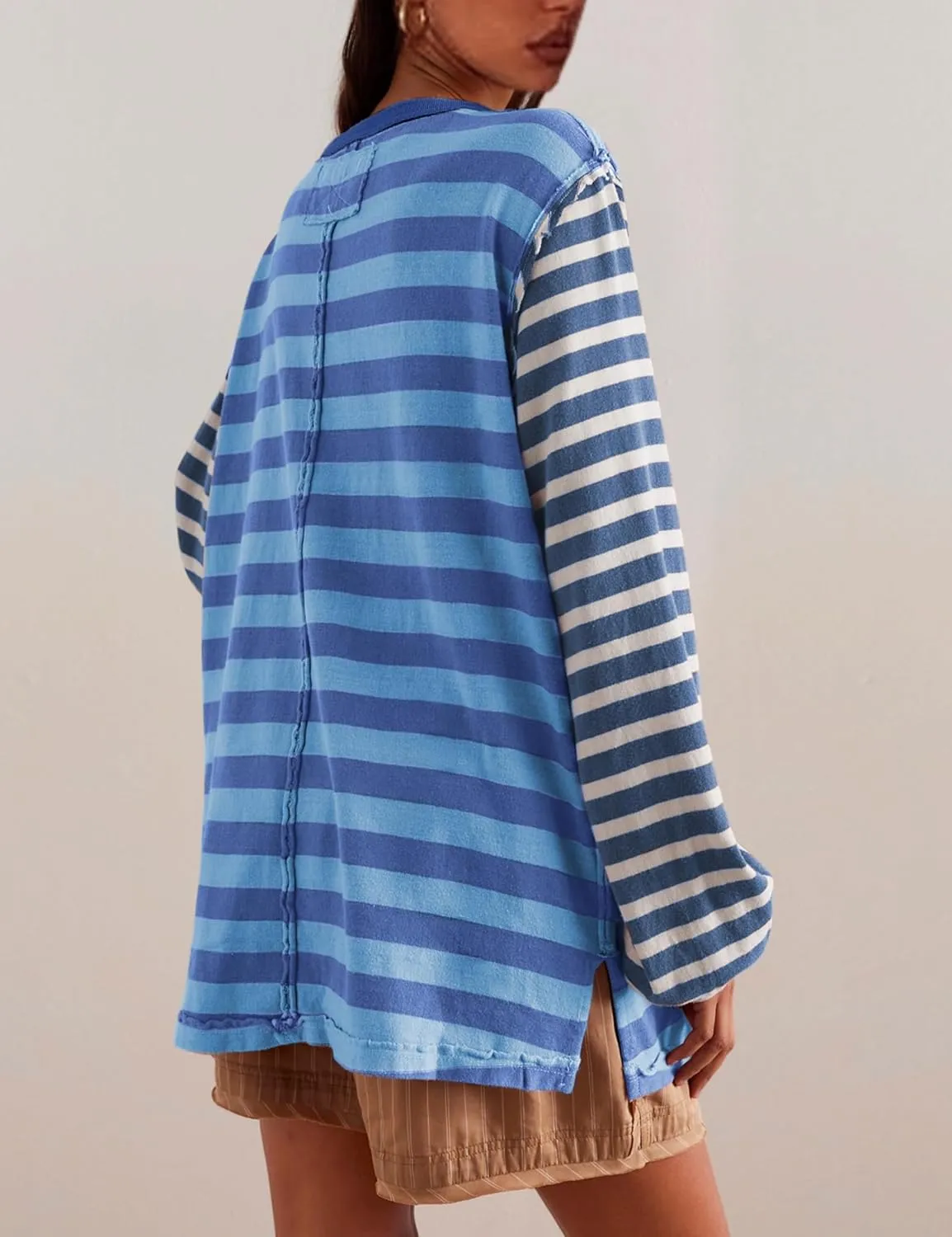 AMEBELLE Tops for Women Trendy Oversized Long Sleeve Shirts for Women Y2K Tops Stripe Tee Womens Sweatshirt