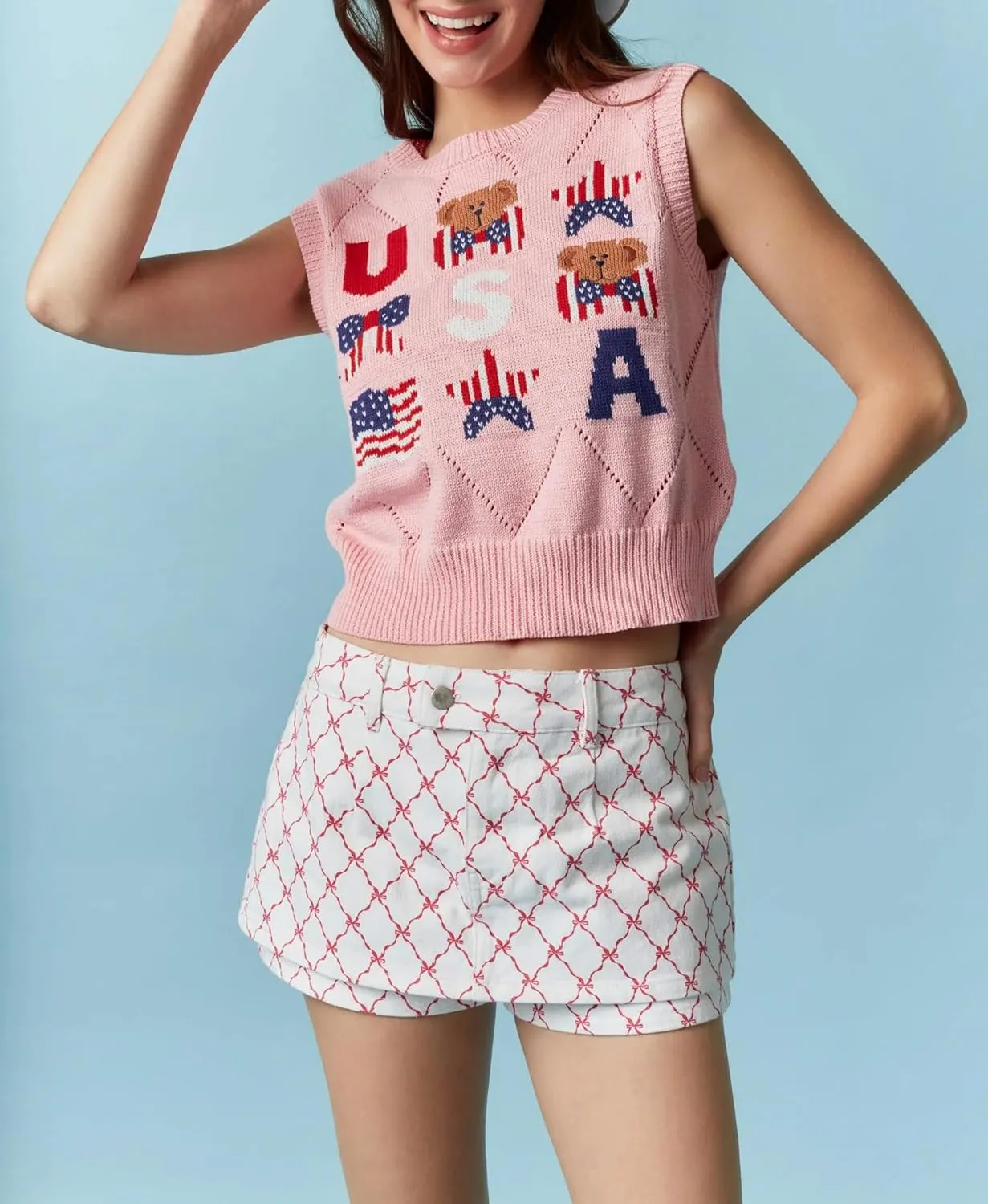 Amiblvowa Knit Vest Top Women Y2k Sexy Summer Slim Fit Crewneck Tank Sleeveless Going Out Knitted Cropped Crochet Sweater