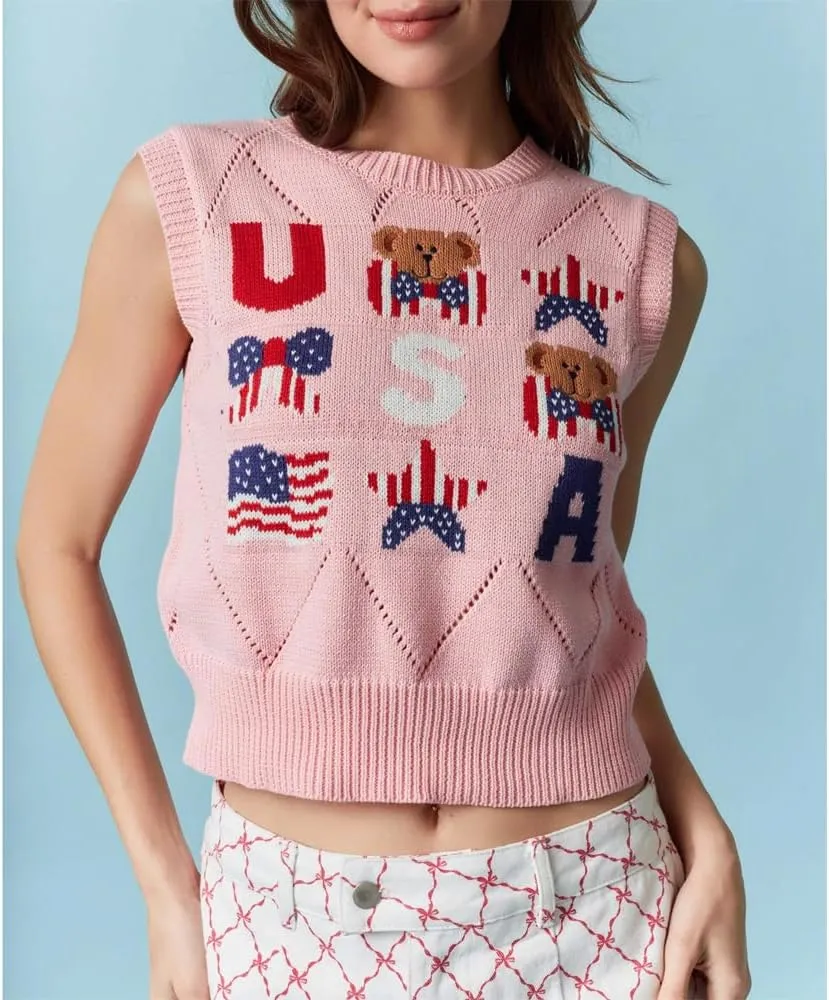 Amiblvowa Knit Vest Top Women Y2k Sexy Summer Slim Fit Crewneck Tank Sleeveless Going Out Knitted Cropped Crochet Sweater