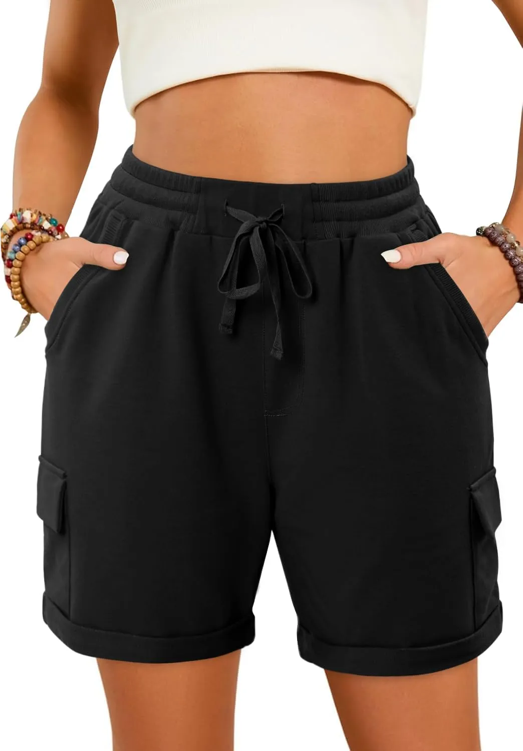 Angerella Womens Shorts with Pockets Summer Casual Shorts for Women Comfy Elastic Waist Lightweight Short Pants
