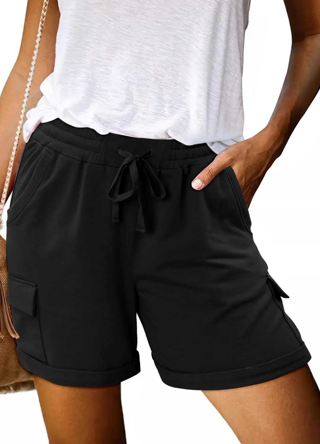 Angerella Womens Shorts with Pockets Summer Casual Shorts for Women Comfy Elastic Waist Lightweight Short Pants