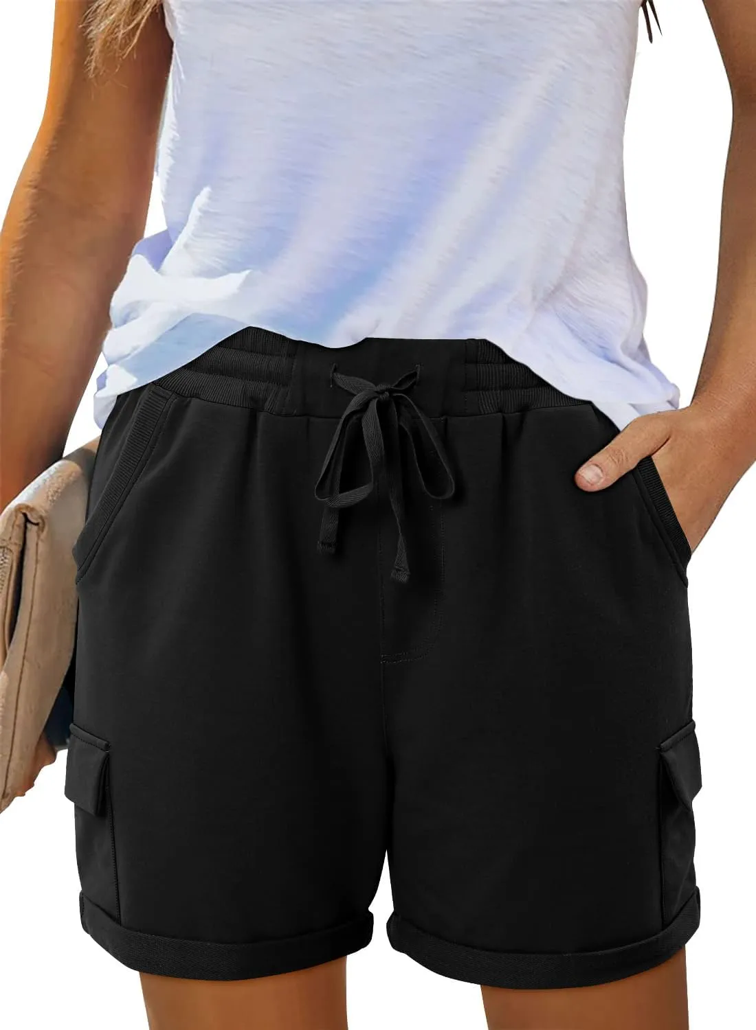 Angerella Womens Shorts with Pockets Summer Casual Shorts for Women Comfy Elastic Waist Lightweight Short Pants