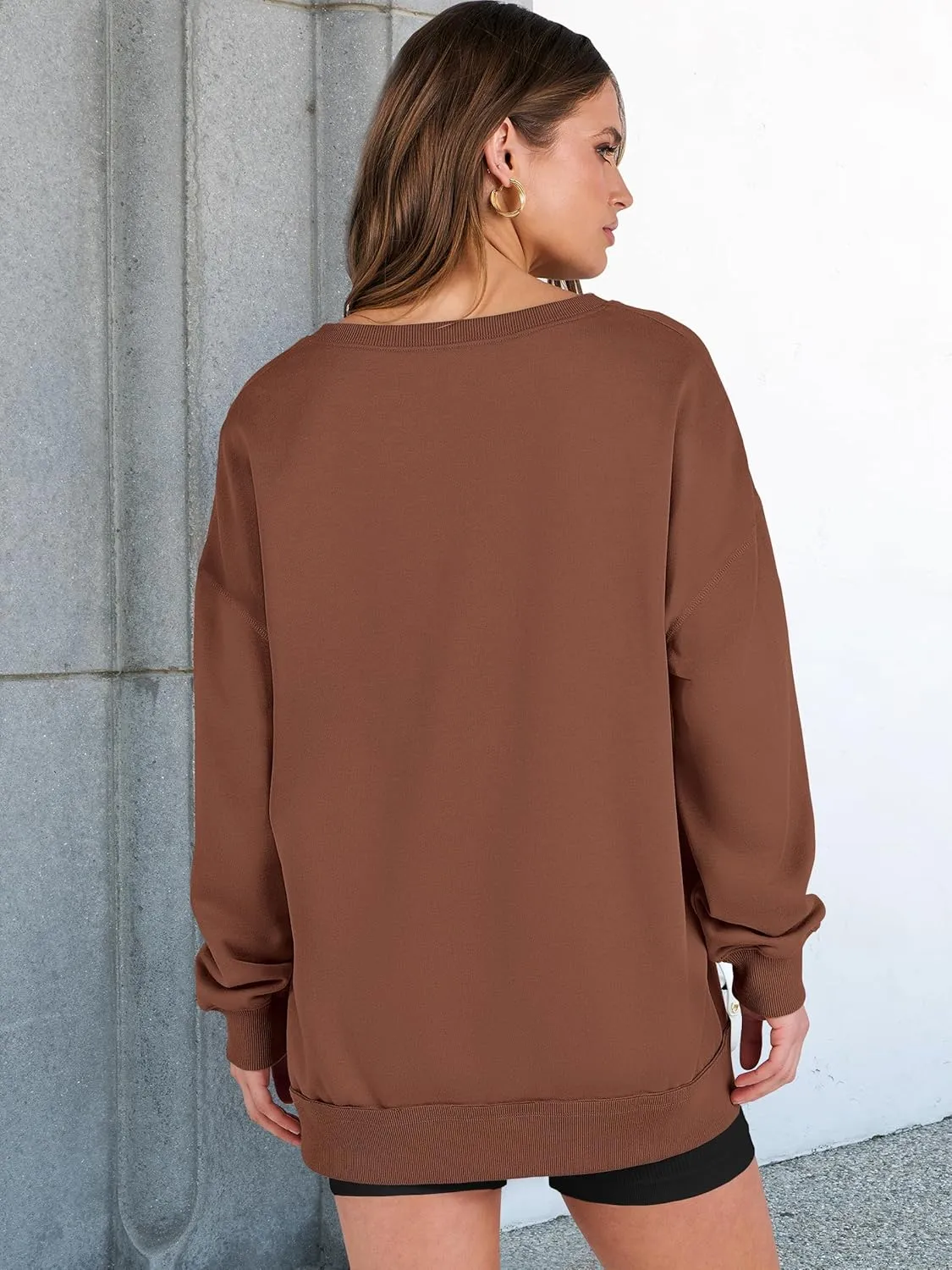 ANRABESS Womens Oversized Sweatshirts V Neck Long Sleeve Tunic Lightweight Pullover Shirts 2025 Fall Tops Teen Girls Outfits