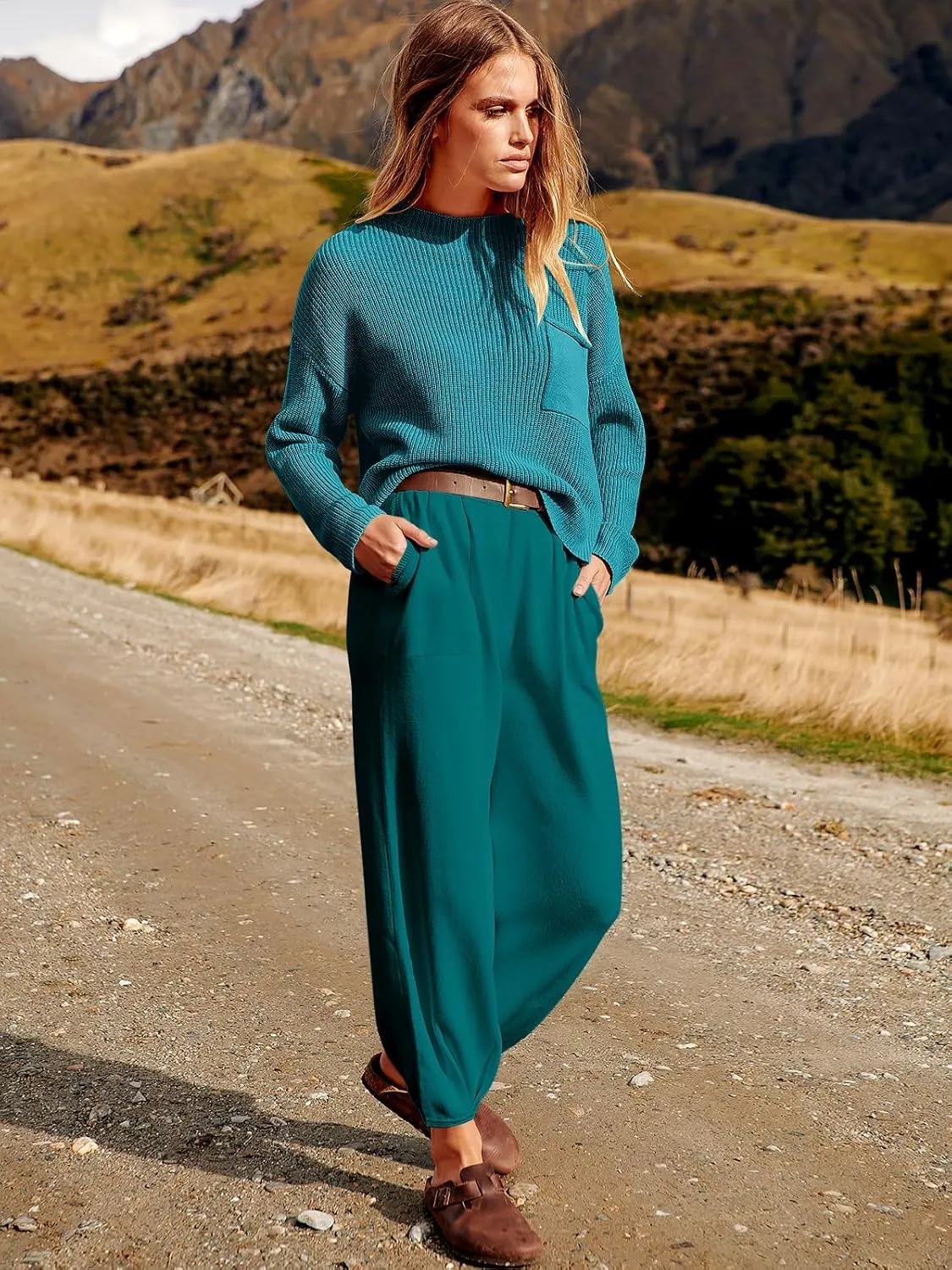 ANRABESS Women's Two Piece Outfits Long Sleeve Knit Top Fall Sweater Set Oversized Pants Tracksuit Lounge Sets