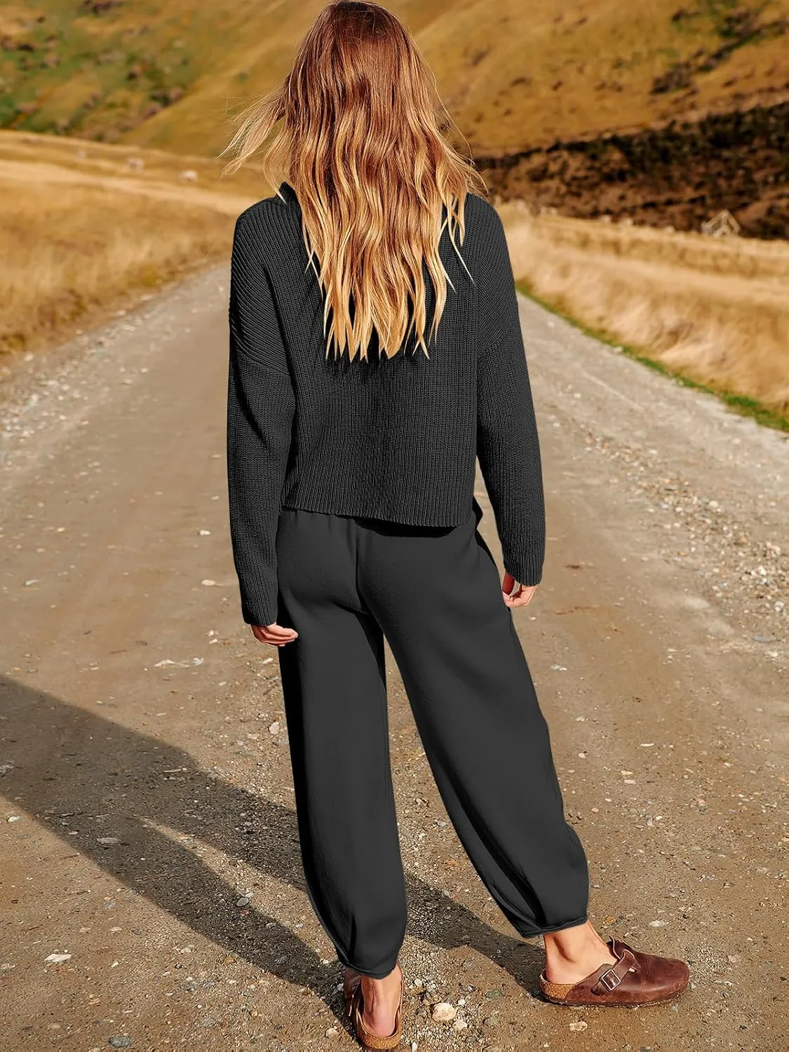 ANRABESS Women's Two Piece Outfits Long Sleeve Knit Top Fall Sweater Set Oversized Pants Tracksuit Lounge Sets
