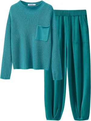 ANRABESS Women's Two Piece Outfits Long Sleeve Knit Top Fall Sweater Set Oversized Pants Tracksuit Lounge Sets