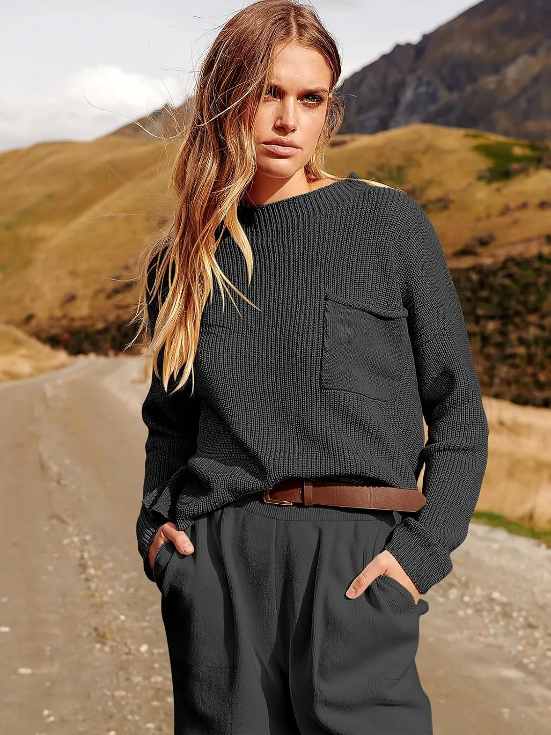 ANRABESS Women's Two Piece Outfits Long Sleeve Knit Top Fall Sweater Set Oversized Pants Tracksuit Lounge Sets