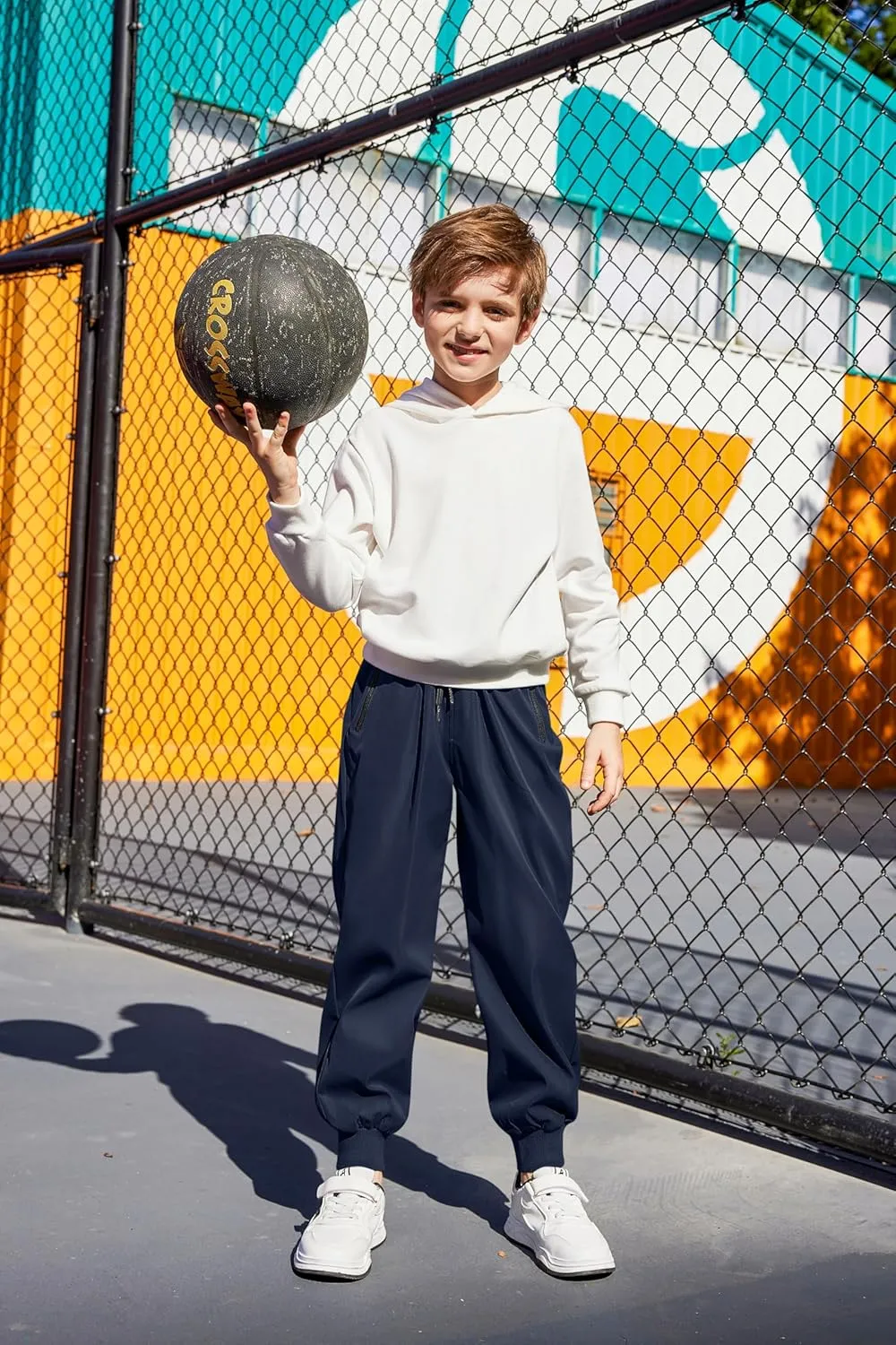Arshiner Boys Casual Pants Kids Elastic Waist Drawstring Jogger Pants Boys Sweatpants with Zipper Pockets 3-12 Years