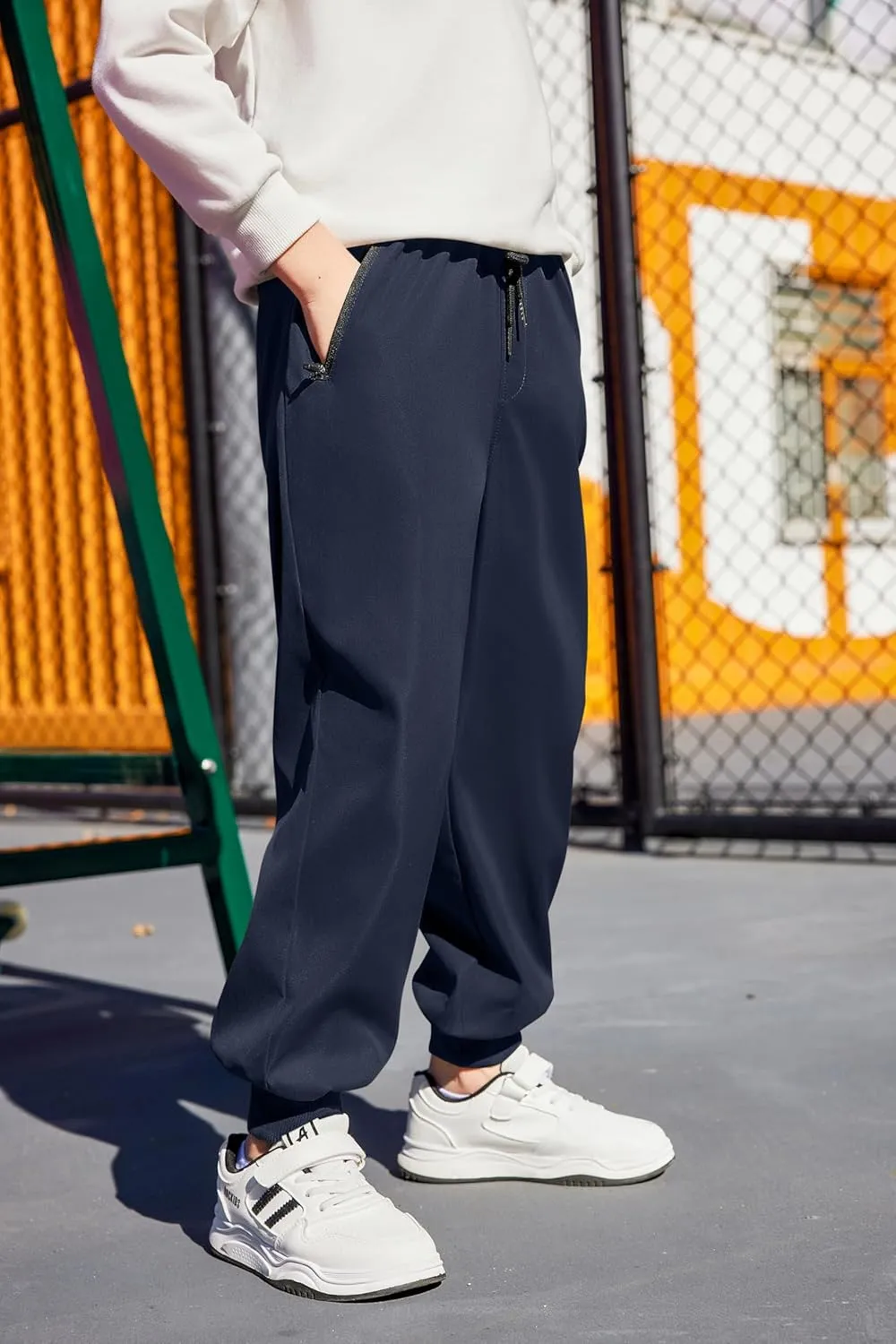 Arshiner Boys Casual Pants Kids Elastic Waist Drawstring Jogger Pants Boys Sweatpants with Zipper Pockets 3-12 Years