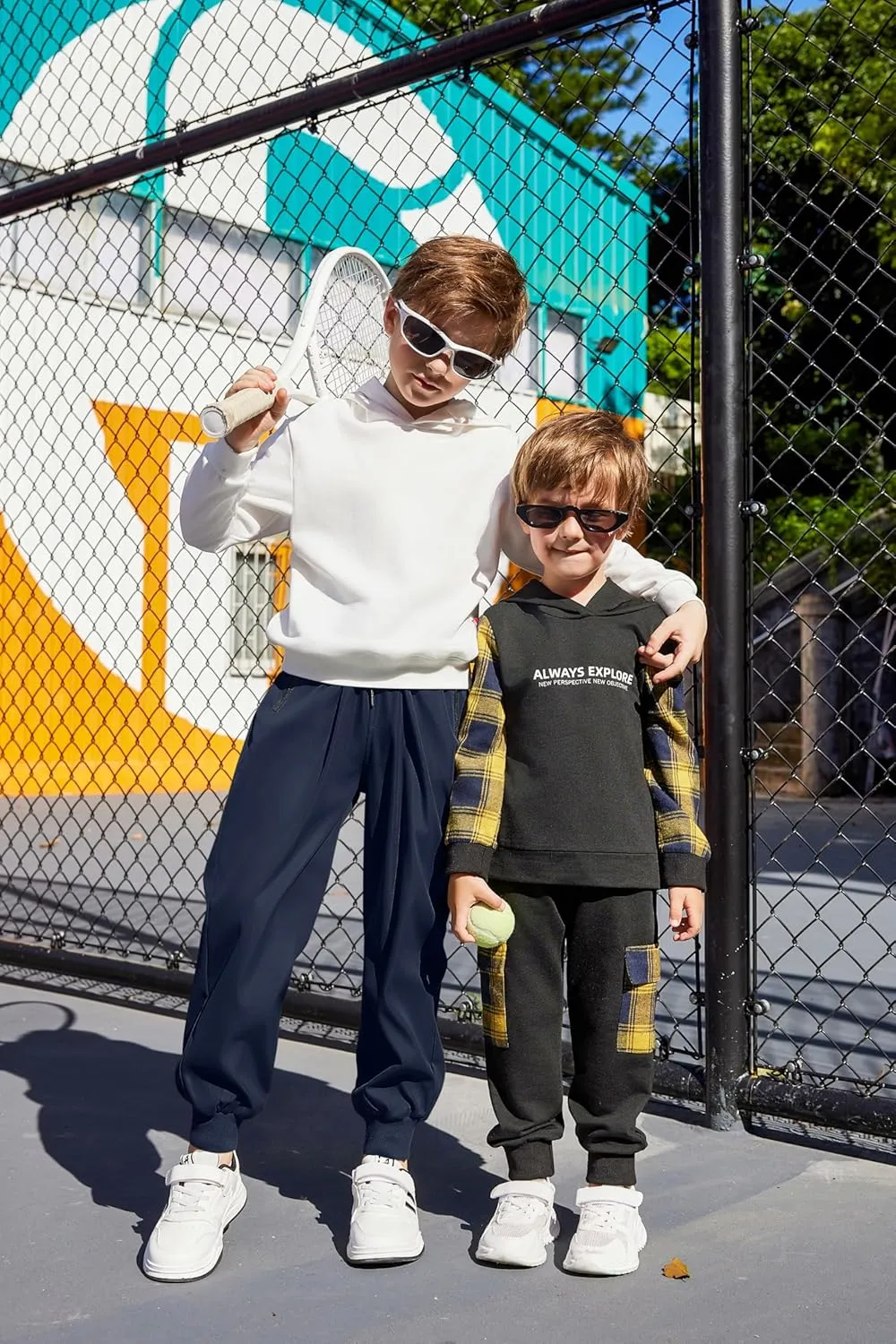 Arshiner Boys Casual Pants Kids Elastic Waist Drawstring Jogger Pants Boys Sweatpants with Zipper Pockets 3-12 Years