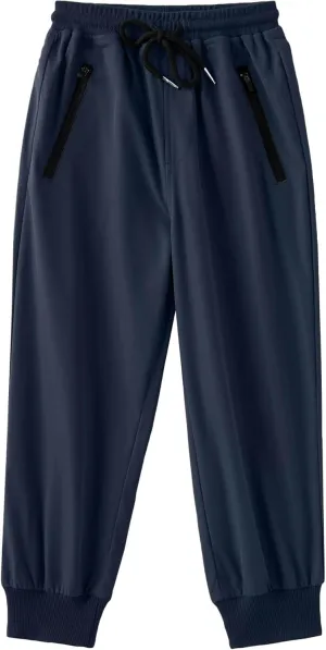 Arshiner Boys Casual Pants Kids Elastic Waist Drawstring Jogger Pants Boys Sweatpants with Zipper Pockets 3-12 Years