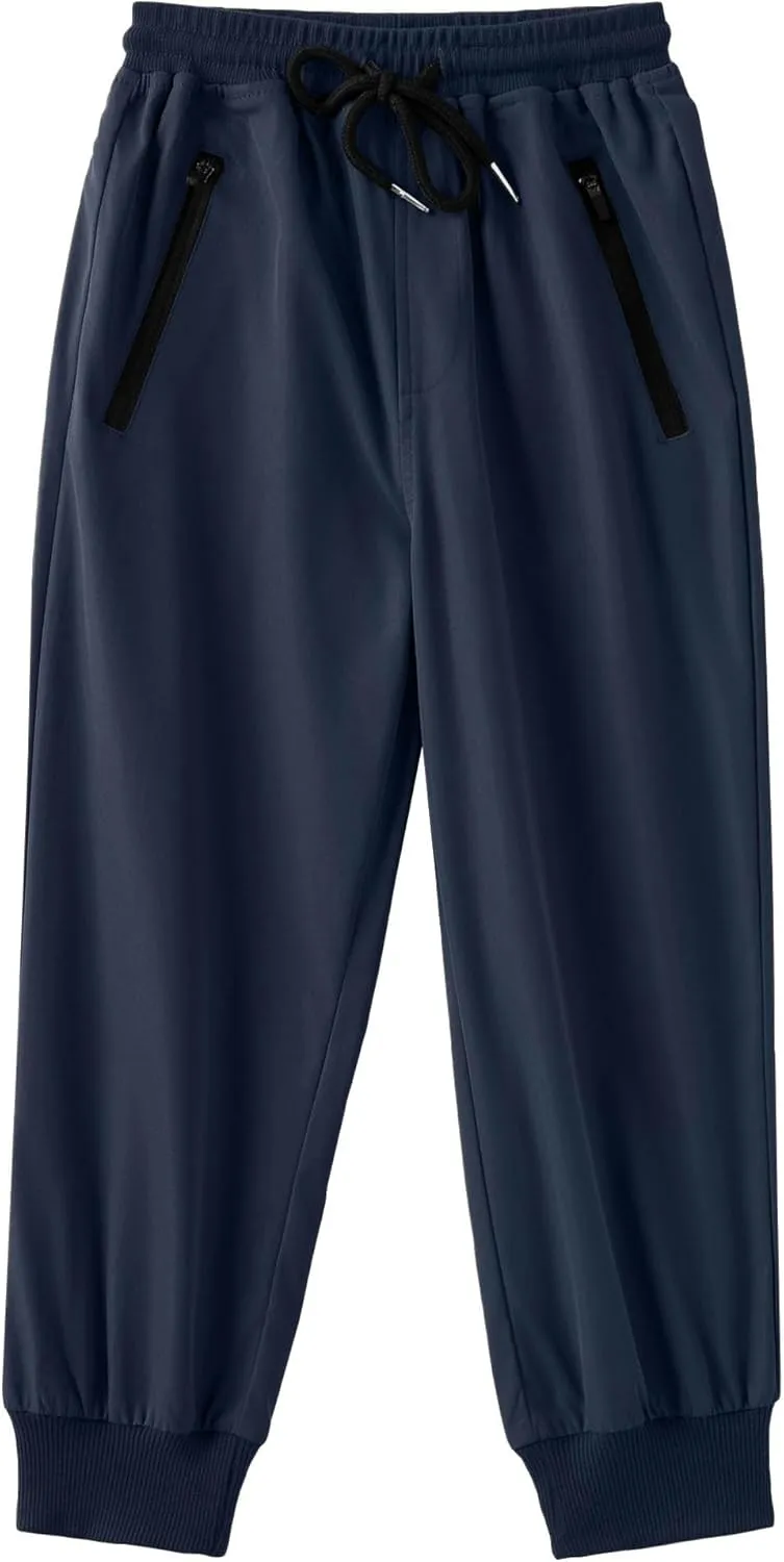 Arshiner Boys Casual Pants Kids Elastic Waist Drawstring Jogger Pants Boys Sweatpants with Zipper Pockets 3-12 Years