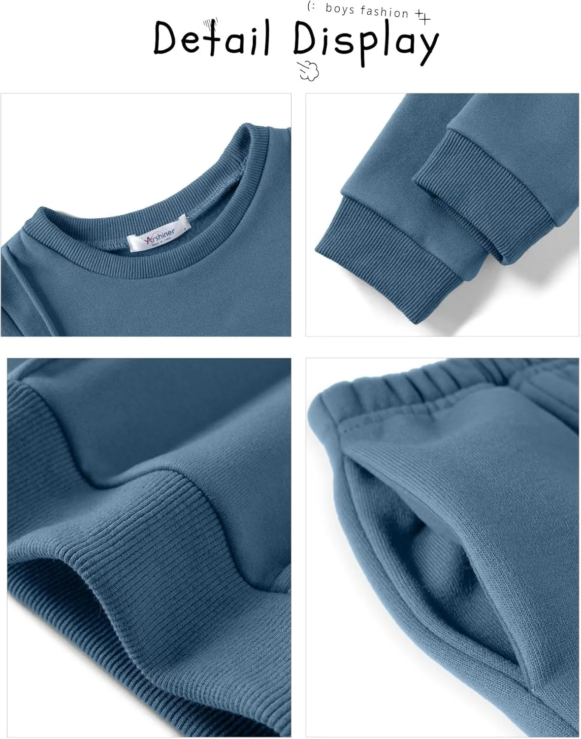 Arshiner Boys Round Neck Long Sleeve Sweatshirt and Pants Set Fall Winter Clothes Toddler Boy 2 Piece Thick Outfits