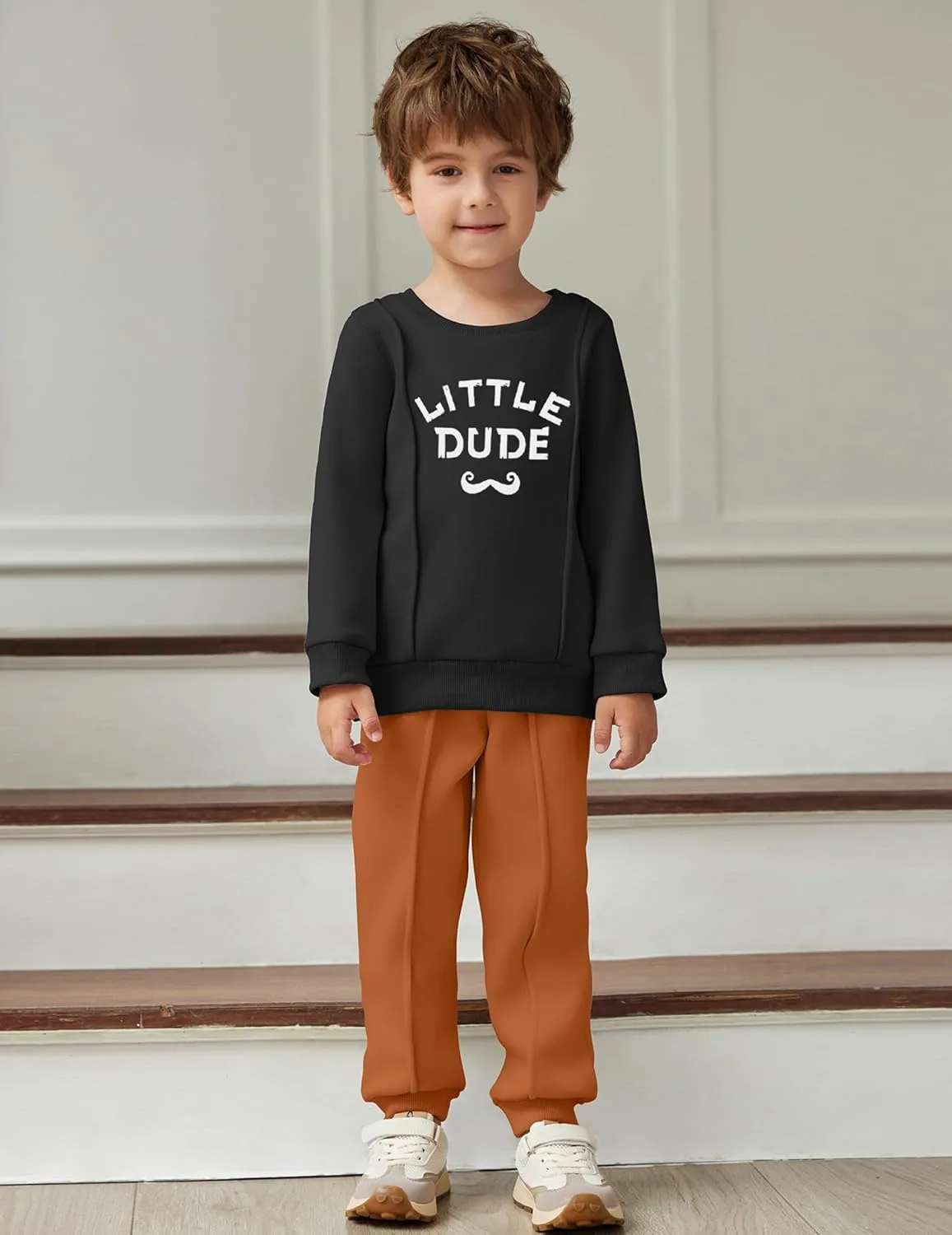 Arshiner Boys Round Neck Long Sleeve Sweatshirt and Pants Set Fall Winter Clothes Toddler Boy 2 Piece Thick Outfits