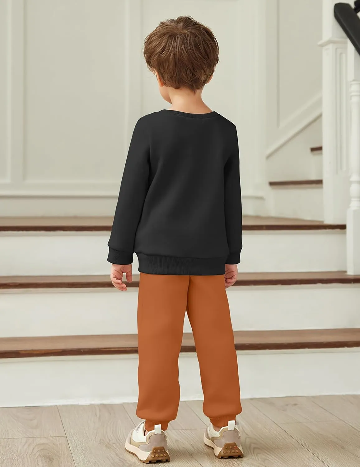 Arshiner Boys Round Neck Long Sleeve Sweatshirt and Pants Set Fall Winter Clothes Toddler Boy 2 Piece Thick Outfits