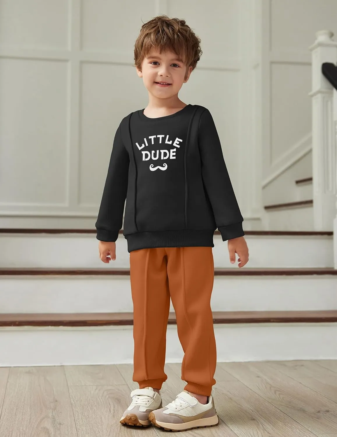 Arshiner Boys Round Neck Long Sleeve Sweatshirt and Pants Set Fall Winter Clothes Toddler Boy 2 Piece Thick Outfits