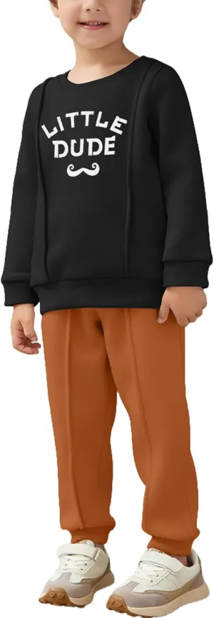 Arshiner Boys Round Neck Long Sleeve Sweatshirt and Pants Set Fall Winter Clothes Toddler Boy 2 Piece Thick Outfits