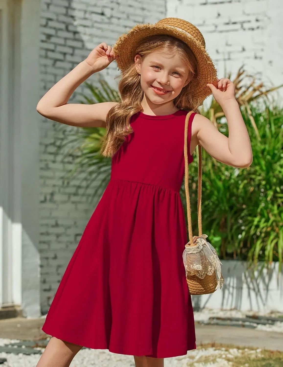 Arshiner Toddler Girls Summer Dress Back Bowknot Sleeveless Twirly Casual Beach Party Sundress with Pockets