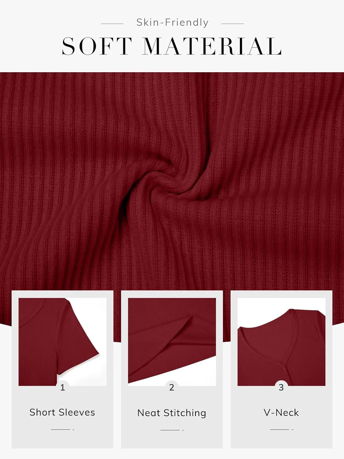 ATHMILE Womens Summer Short Sleeve V Neck Ribbed Knit Button T Shirts Henley Solid Color Trendy BasicTee