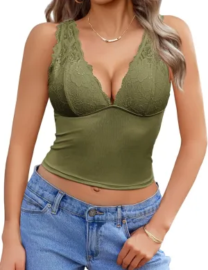 Avidlove Tank Top for Women Summer Lace Going Out Tops Sexy V Neck Sleeveless Y2k Lace Crop Tops