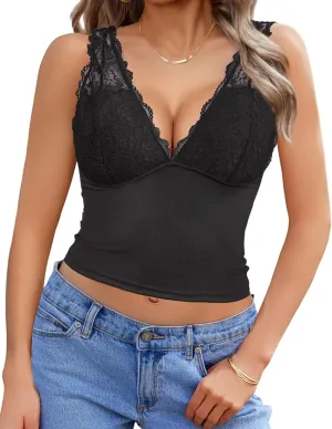 Avidlove Tank Top for Women Summer Lace Going Out Tops Sexy V Neck Sleeveless Y2k Lace Crop Tops