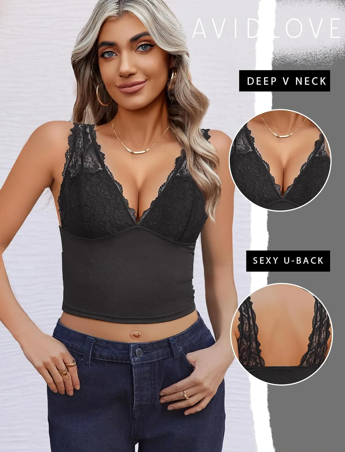 Avidlove Tank Top for Women Summer Lace Going Out Tops Sexy V Neck Sleeveless Y2k Lace Crop Tops
