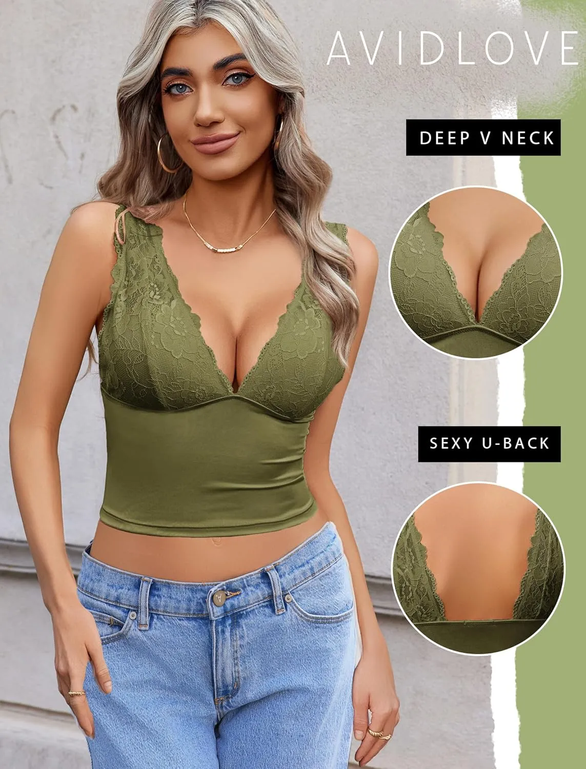 Avidlove Tank Top for Women Summer Lace Going Out Tops Sexy V Neck Sleeveless Y2k Lace Crop Tops