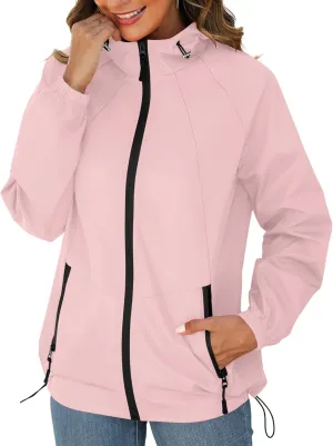 Avoogue Rain Jacket for Women Waterproof Lightweight Windbreaker Jacket with Hood Packable Raincoat with Pockets S-3XL