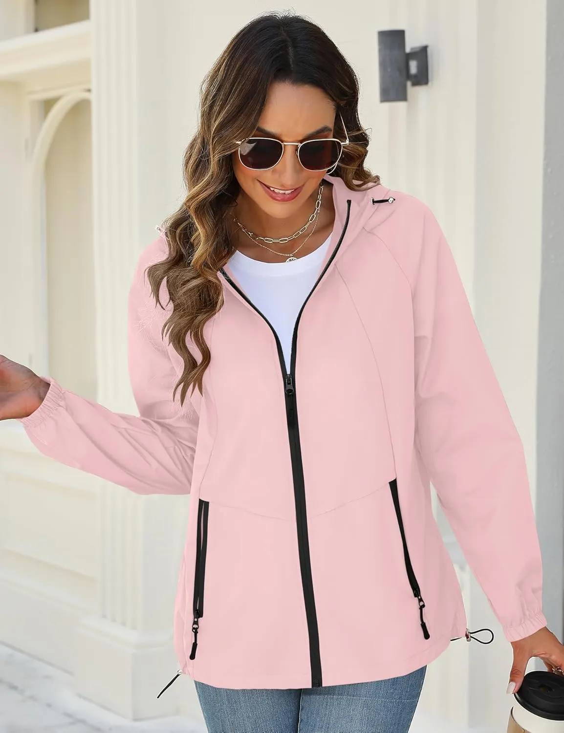 Avoogue Rain Jacket for Women Waterproof Lightweight Windbreaker Jacket with Hood Packable Raincoat with Pockets S-3XL