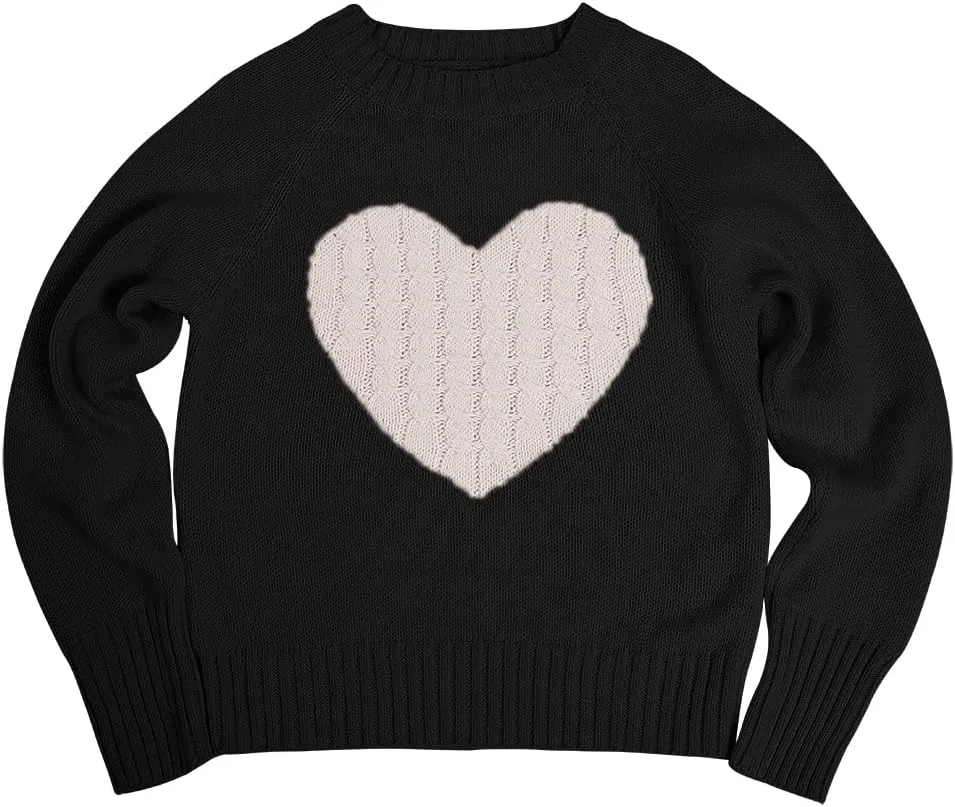 Batermoon Girls' Pullover Sweaters Long Sleeve Cute Heart Pattern Crewneck Knit Jumper Tops