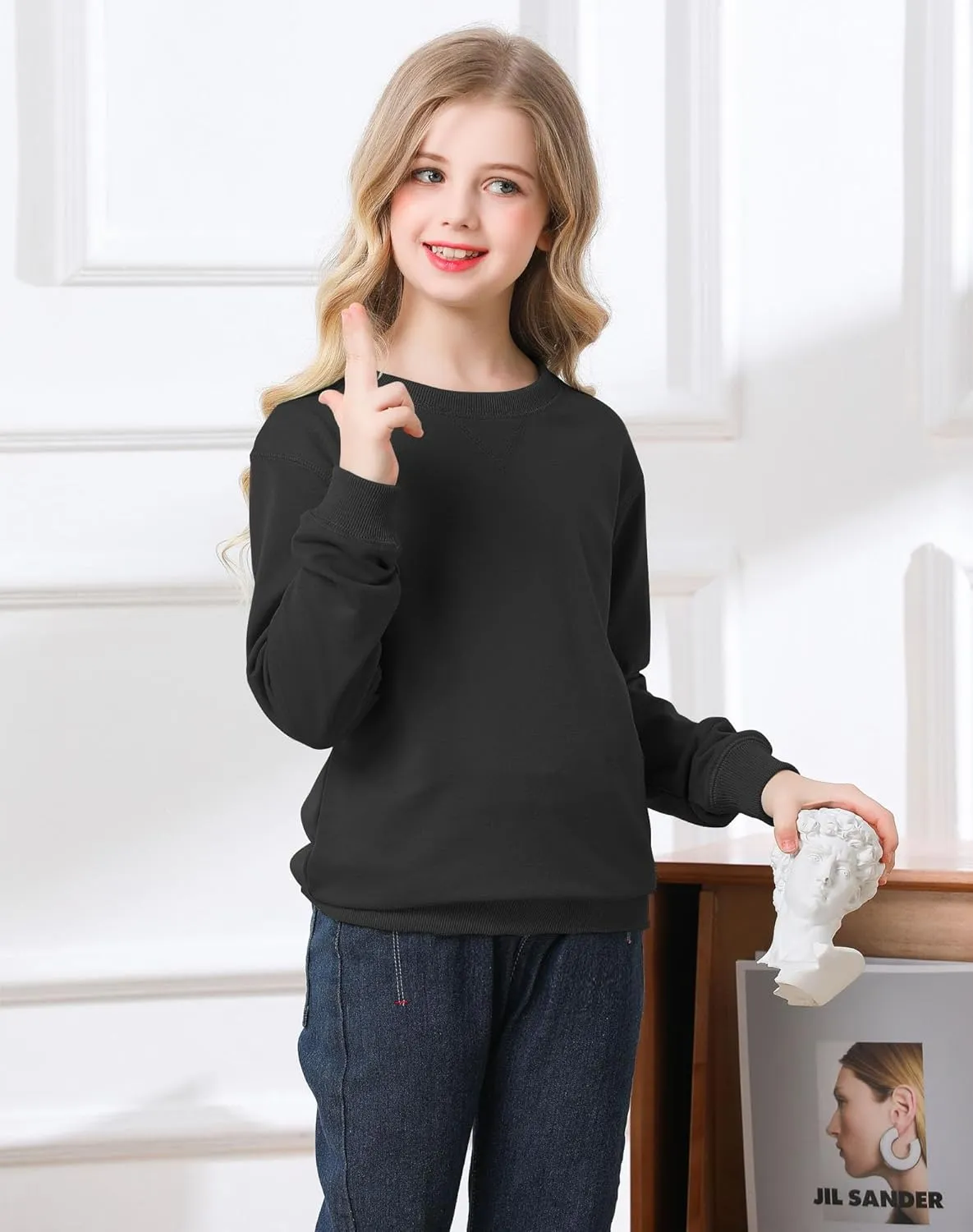 Bingerlily Girls Casual Long Sleeve Sweatshirt Crew Neck Cute Pullover Relaxed Fit Tops