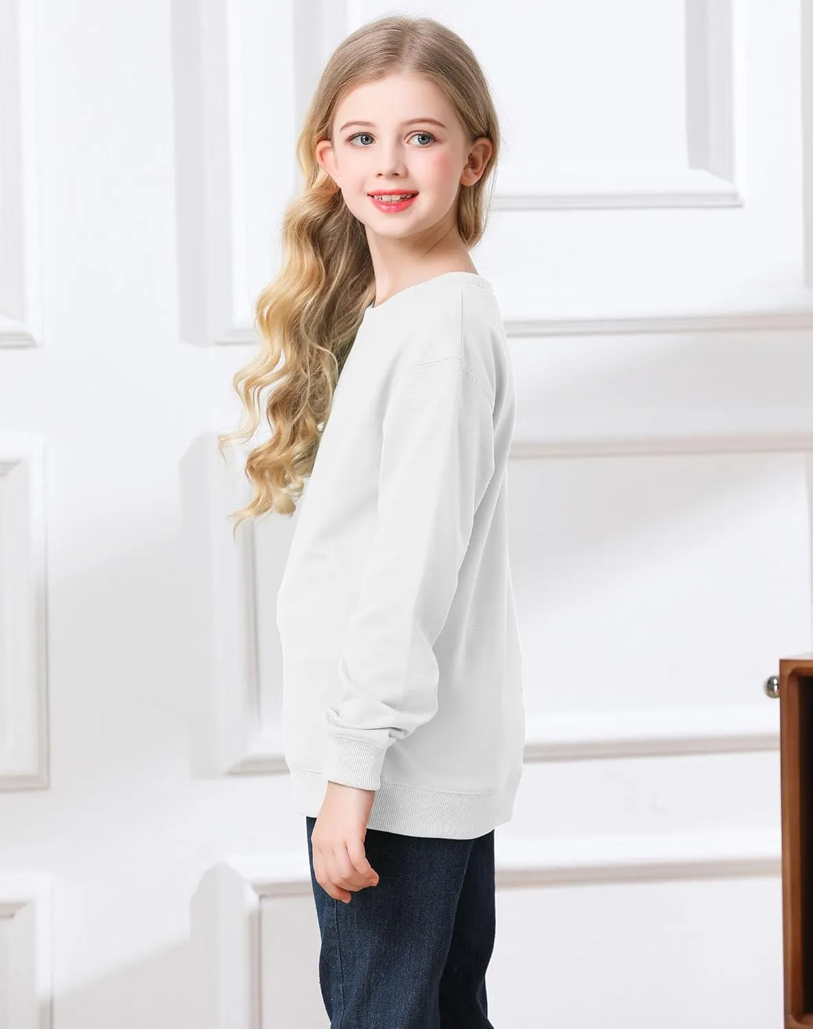 Bingerlily Girls Casual Long Sleeve Sweatshirt Crew Neck Cute Pullover Relaxed Fit Tops