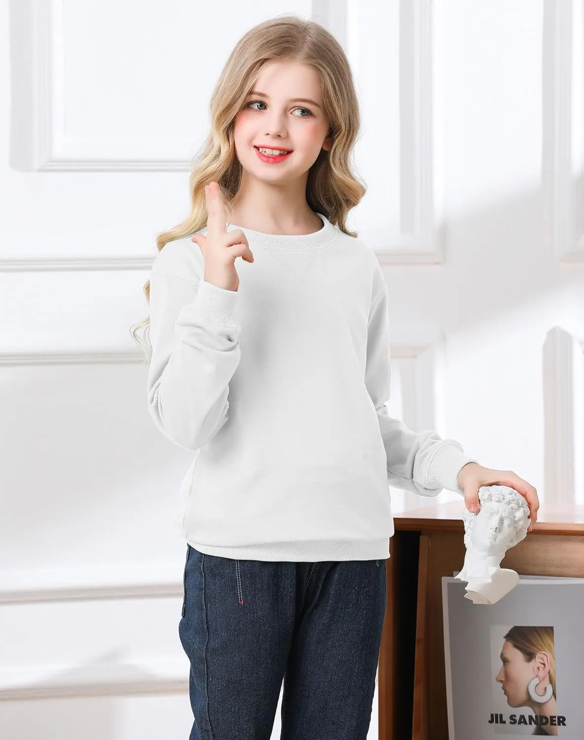 Bingerlily Girls Casual Long Sleeve Sweatshirt Crew Neck Cute Pullover Relaxed Fit Tops