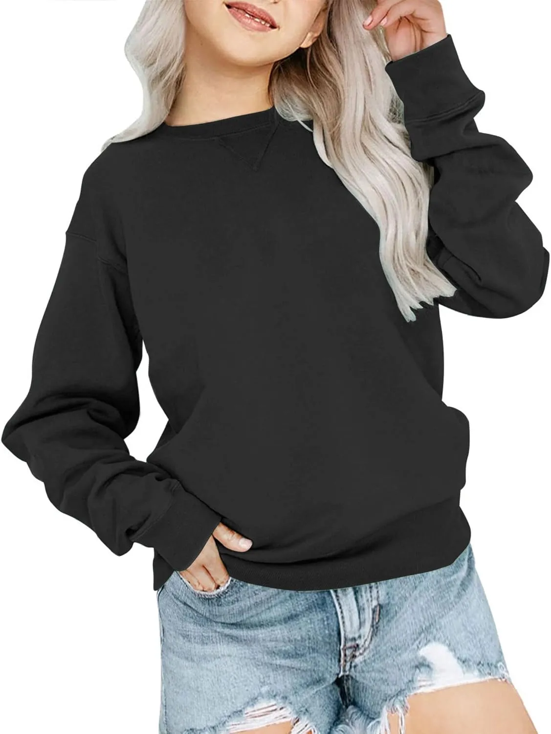 Bingerlily Girls Casual Long Sleeve Sweatshirt Crew Neck Cute Pullover Relaxed Fit Tops