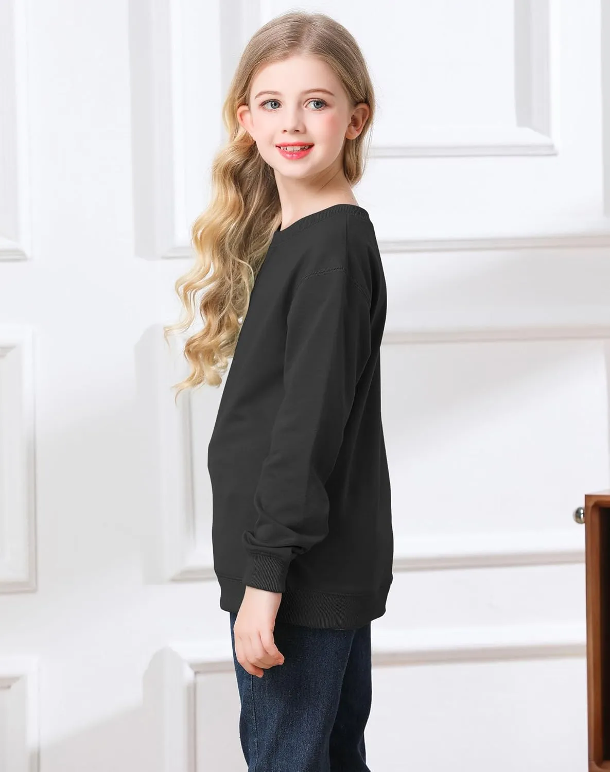 Bingerlily Girls Casual Long Sleeve Sweatshirt Crew Neck Cute Pullover Relaxed Fit Tops