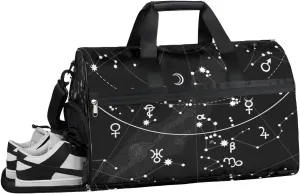 Black Wanderlust Sports Gym Bag with Wet Pocket & Shoes Compartment Waterproof Workout Duffel Bag for Women and Men Weekender Overnight Duffle Bag Travel Carry-on Tote