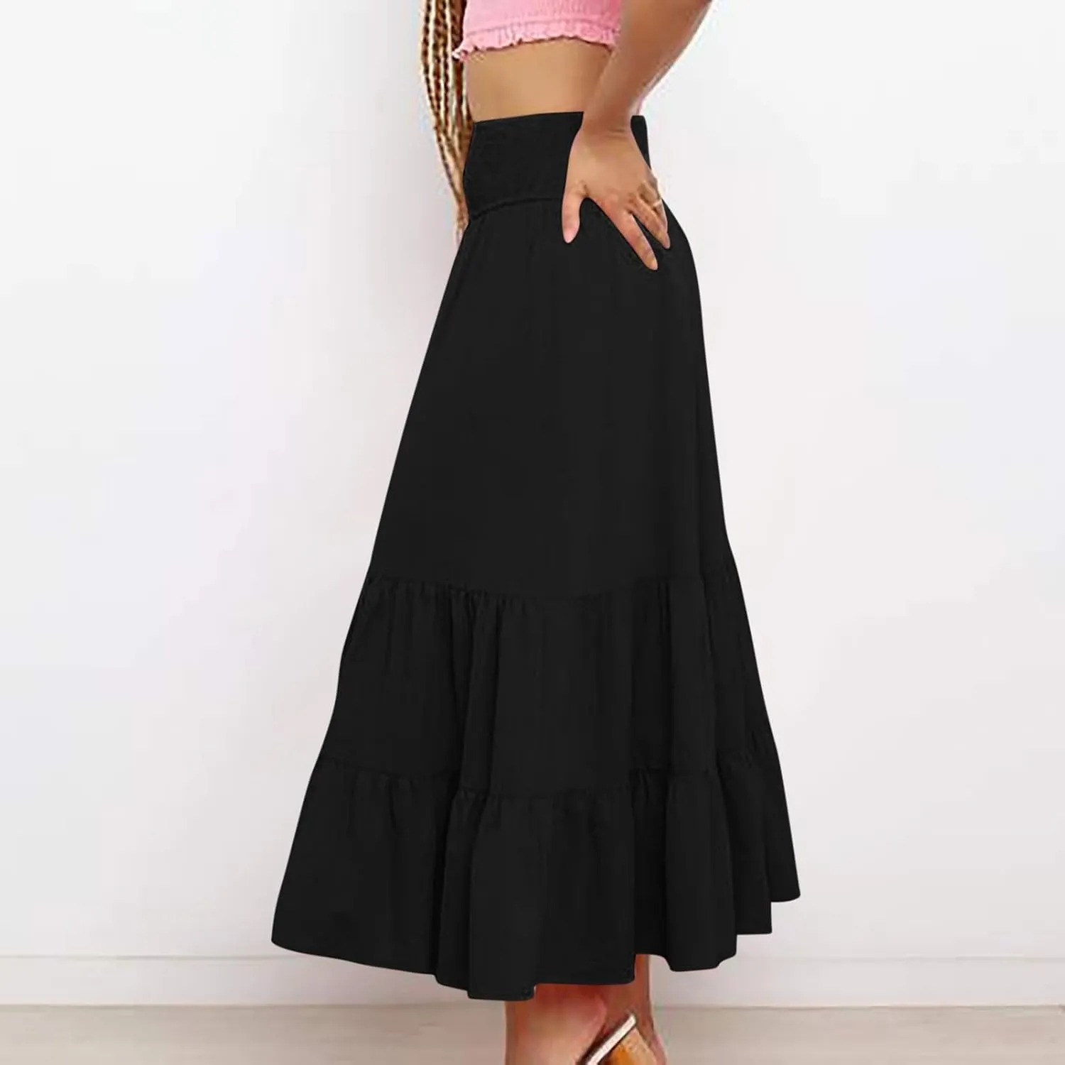 Boho Skirts for Women 2025 Summer Elastic Waist Ruffle Long Skirt Vacation Hawaiian Flowy Tiered Maxi Skirt