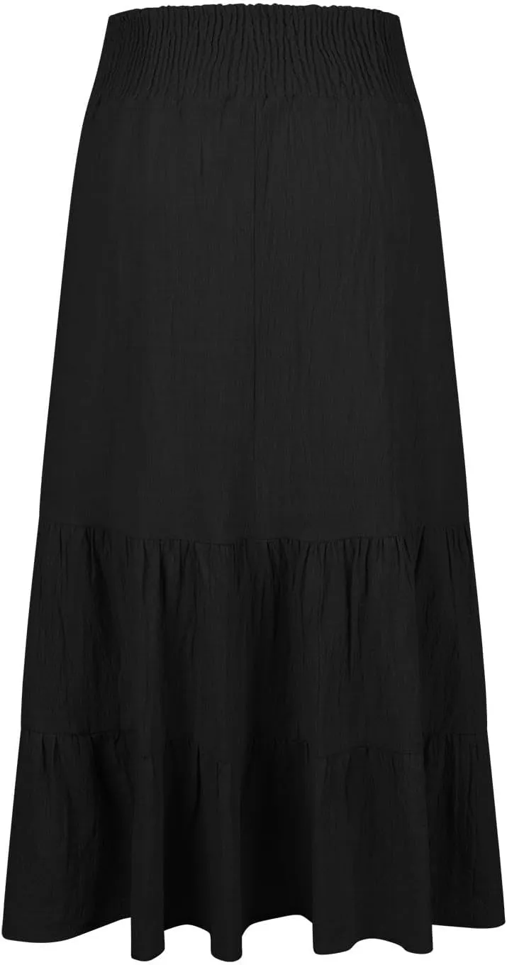 Boho Skirts for Women 2025 Summer Elastic Waist Ruffle Long Skirt Vacation Hawaiian Flowy Tiered Maxi Skirt