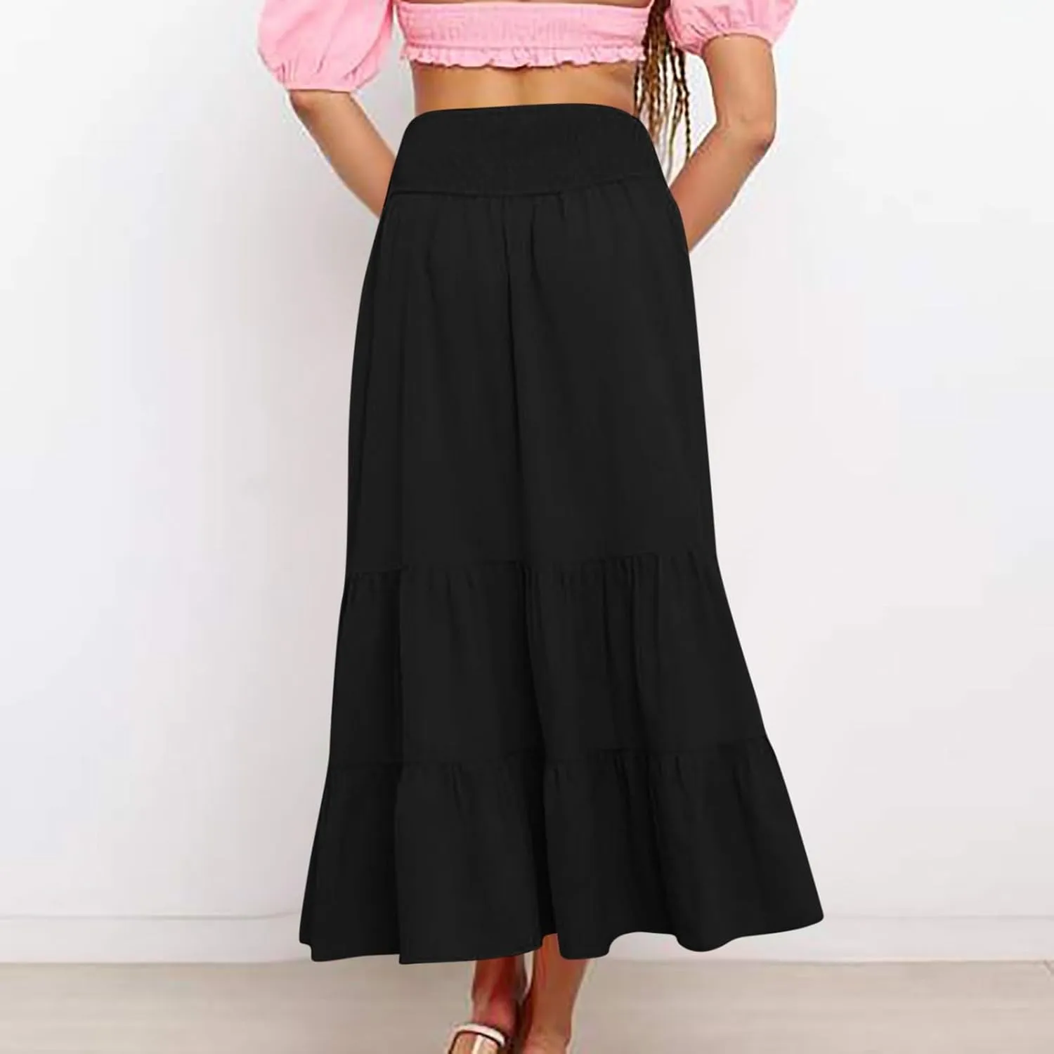 Boho Skirts for Women 2025 Summer Elastic Waist Ruffle Long Skirt Vacation Hawaiian Flowy Tiered Maxi Skirt
