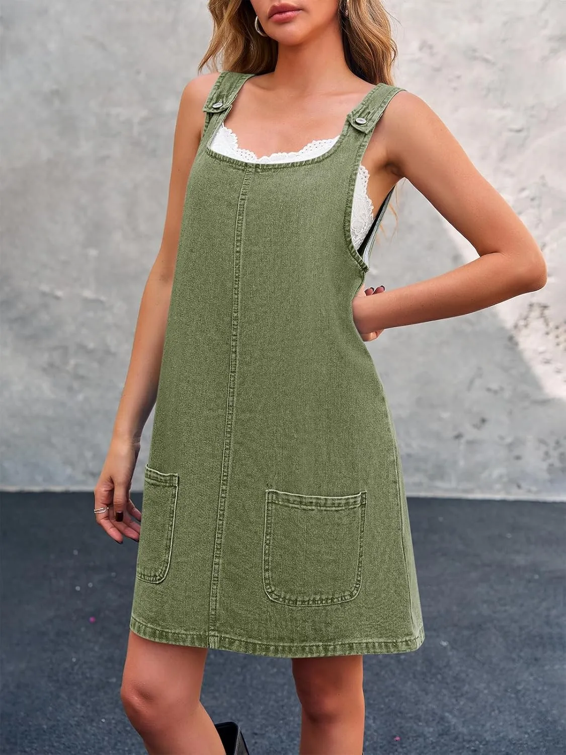 BZB Women's Sleeveless Casual Denim Dress Crewneck Vintage Loose Jean Overall Dress with Pockets