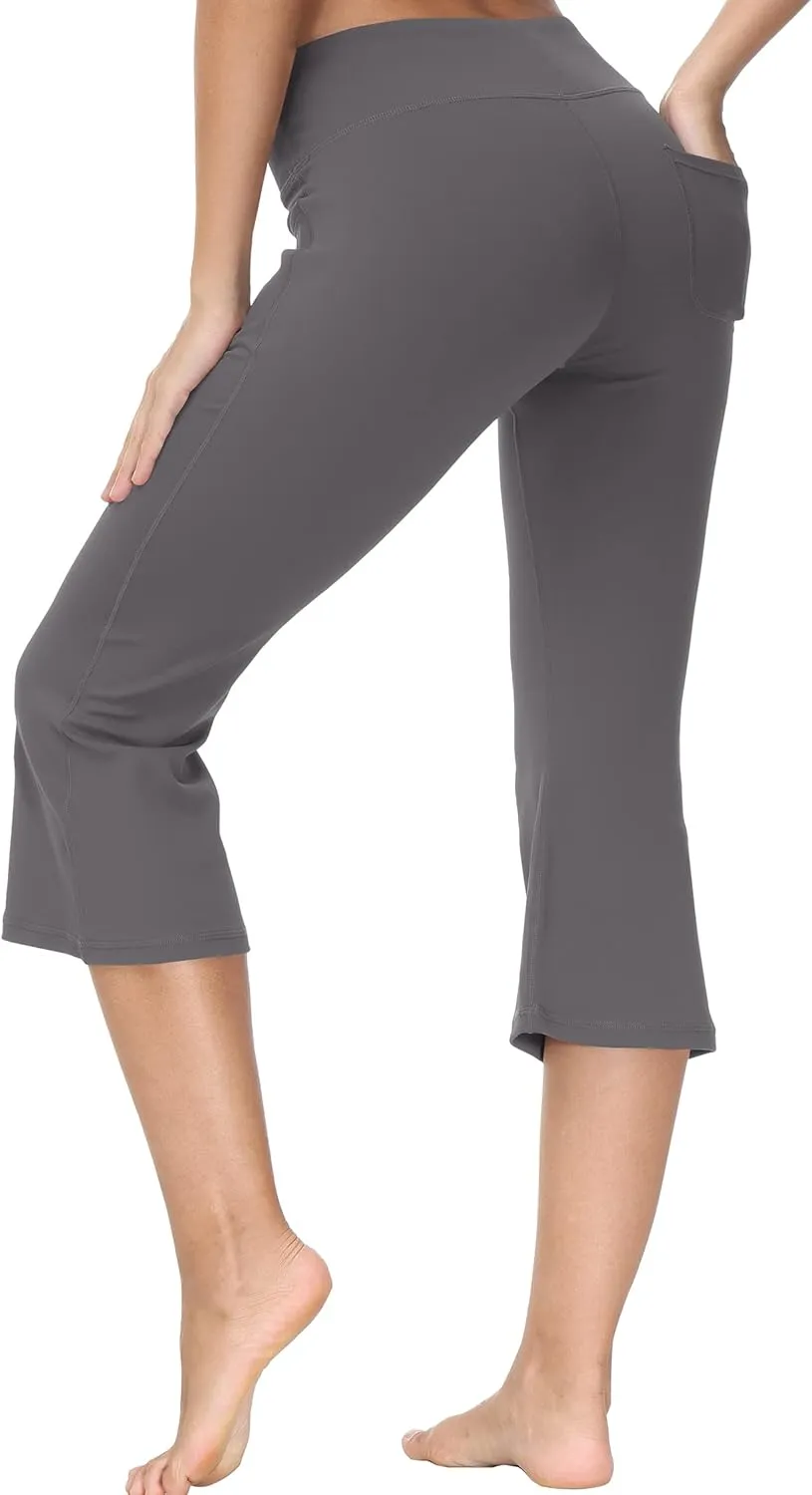 Cakulo Womens Capri Yoga Flare Pants Workout Athletic Active Summer Bootcut Capris Leggings Pockets