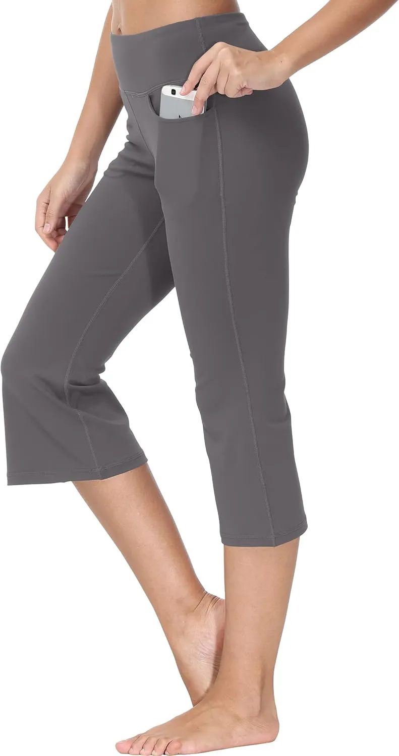 Cakulo Womens Capri Yoga Flare Pants Workout Athletic Active Summer Bootcut Capris Leggings Pockets