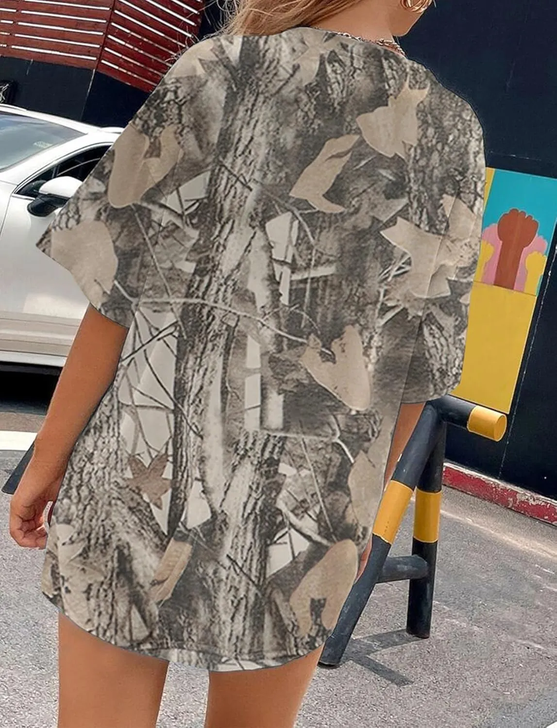 Camo Oversized Tee Shirt for Women Men Short Sleeve Crew Neck T-Shirts Maple Leaf Print Baggy Streetwear Shirt