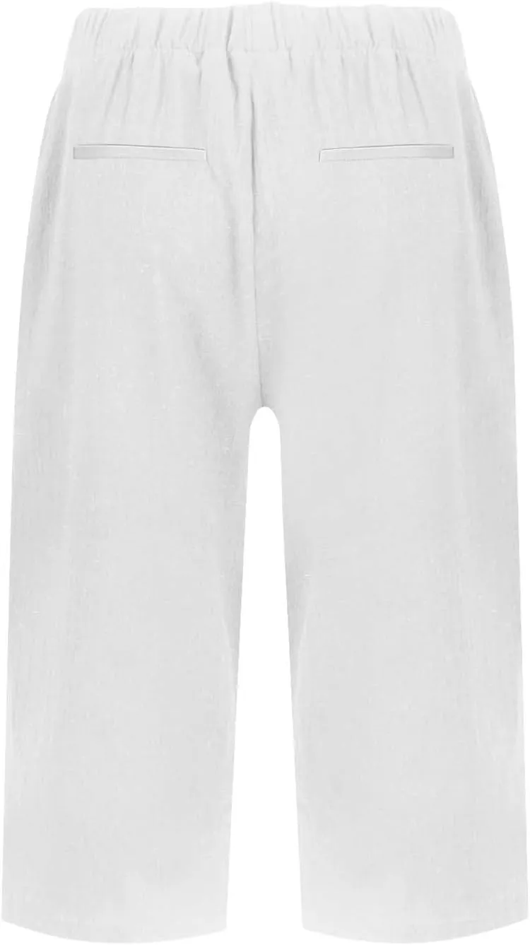 Capri Pants for Women Bermuda Shorts 2025 High Waisted Wide Leg Cropped Linen Pants Casual Palazzo Pant with Pockets