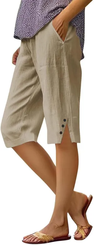 Capri Pants for Women Bermuda Shorts 2025 High Waisted Wide Leg Cropped Linen Pants Casual Palazzo Pant with Pockets