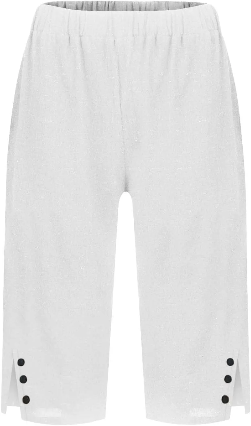 Capri Pants for Women Bermuda Shorts 2025 High Waisted Wide Leg Cropped Linen Pants Casual Palazzo Pant with Pockets