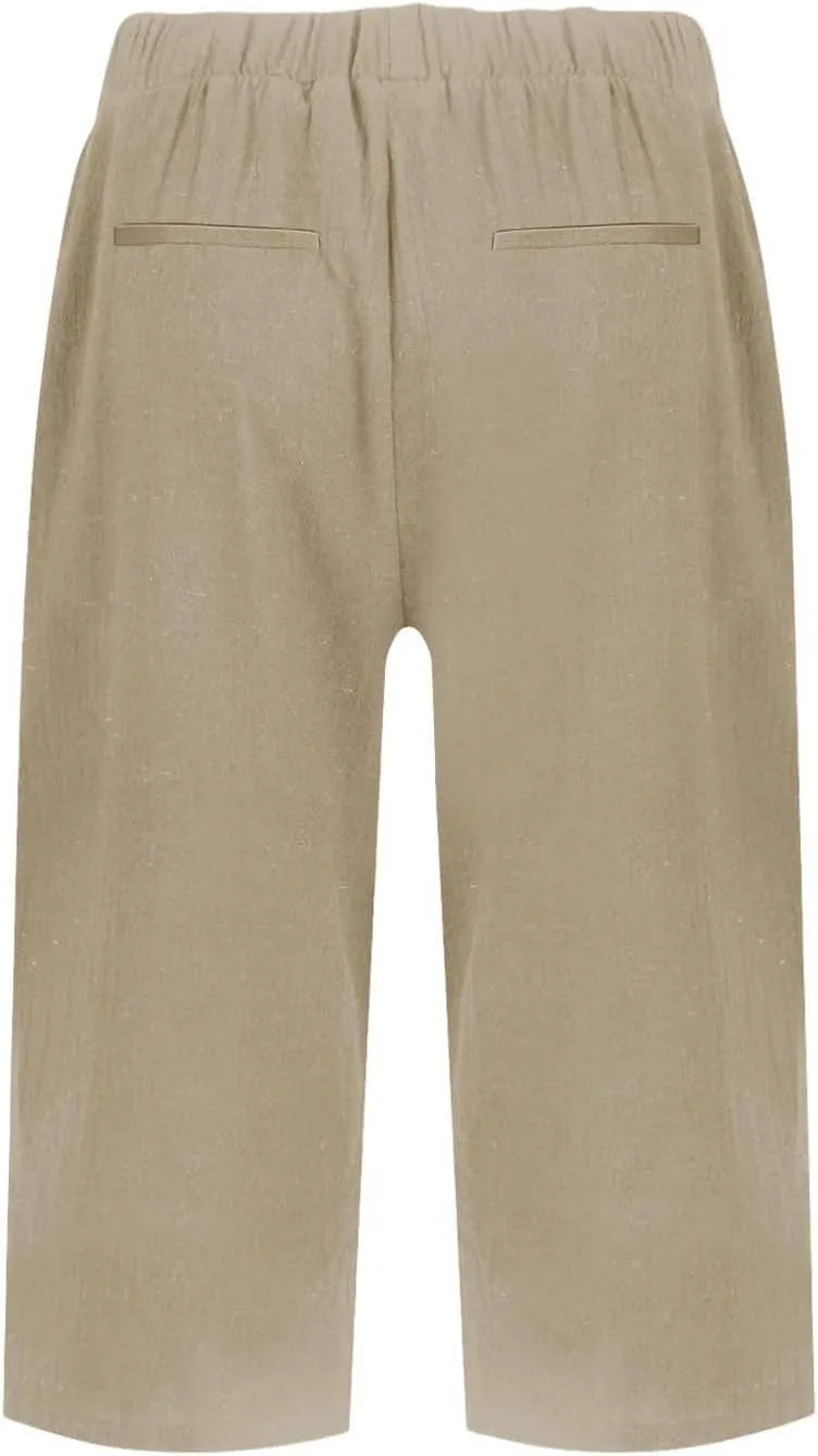 Capri Pants for Women Bermuda Shorts 2025 High Waisted Wide Leg Cropped Linen Pants Casual Palazzo Pant with Pockets